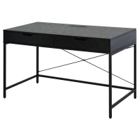 HOMCOM Bureau Informatique Style Industriel Grand Plateau dim. 120L x 60l x 75H cm 2 tiroirs Panneaux Particules métal Noir(m-8)