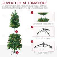 HOMCOM Sapin de Noël artificiel 150 cm arbre de décoration avec pommes de pin stable avec base métallique pour maison, magasin(m-8)