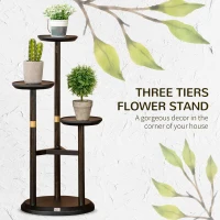 Outsunny 3-Tier Plant Stand, Plant Shelf Rack,  Bamboo Display Stand, 46x46x86cm, Dark Walnut(m-4)