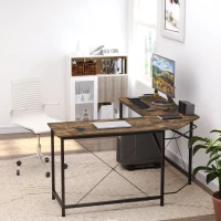 HOMCOM L-Shaped Desk, Gaming Desk, 150 x 150 x 75 cm, Corner Computer Desk for Study, Home Office, Bedroom, Rustic Brown(m-7)