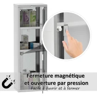 kleankin Armoire à Pharmacie 2 étagères 3 Niveaux 20L x 12l x 58H cm Porte Verre trempé Symbole Croix Acier INOX.(m-5)