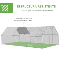PawHut Gallinero de Exterior 2,8x5,7x1,95 m Gallinero Grande Cubierta de Tela Oxford y Corral de Metal Galvanizado Plata(m-6)