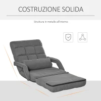 HOMCOM Poltrona Letto Singolo con Cuscino e Schienale Reclinabile su 5 Livelli, 62x78x70 cm, Grigio(m-5)