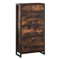 HOMCOM Mobile Scarpiera Salvaspazio Stile Industriale per 12 Paia di Scarpe, Legno e Metallo, 60x24x115cm Marrone e Nero(m-1)