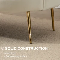 HOMCOM 2 Seater Sofa, Modern Velvet Loveseat Sofa, Fabric Small Couch with Petal Backrest and Gold Steel Legs for Living Room, Bedroom, Cream(m-6)