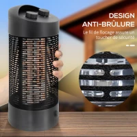 Outsunny Chauffage électrique infrarouge 6 à 8 m² et IP54 chauffage d'appoint sans CO₂ chauffage extérieur chauffage de jardin oscillation 180° minuterie 600 /1200 W tube chauffant double - noir(m-7)