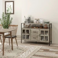 HOMCOM Buffet meuble de rangement 2 portes vitrées avec étagère 2 tiroirs grand plateau - dim. 121L x 40l x 87H cm(m-2)