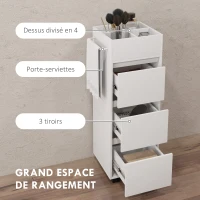 HOMCOM Meuble de rangement pour salle de bain avec 4 compartiments, 3 tiroirs et porte-serviettes, dim. 35 x 30 x 90 cm, blanc(m-4)