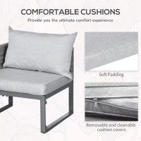 Outsunny 3-in-1 Rattan Bistro Set, Wicker Garden Furniture Set with 2-level Rising Table, Adjustable 3-seater Sofa Lounger with Washable Cushions for Outdoor, Patio, Balcony, Grey(m-6)