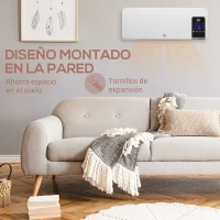 HOMCOM Calefactor Eléctrico de Pared 1000W/2000W Estufa con Pantalla LED y Mando a Distancia 54,5x12x21,5 cm Blanco(m-8)