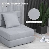 HOMCOM Chauffeuse canapé-lit convertible fauteuil 1 place avec 1 coussin déhoussable, tissu gris clair(m-5)