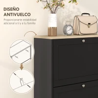 HOMCOM Mueble Zapatero Moderno con 3 Cajones Abatibles y Estantes Ajustables para 18 Pares de Zapatos 60x23,5x115 cm Negro(m-7)