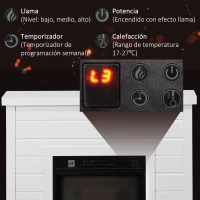 HOMCOM Chimenea Eléctrica 1800W con Efecto de Llama Mando a Distancia Temporizador Semanal para Sala 30 m² Blanco(m-5)