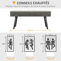 HOMCOM Banc bout de lit banquette banc en tissu velours cadre en acier - 100 x 36 x 45 cm - gris(m-7)