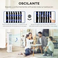 HOMCOM Climatizador Evaporativo Bajo Consumo 75W Altura 86 cm Oscilante con Control Remoto Depósito 5L 3 Modos 3 Velocidades Temporizador 12h y Pantalla LED Táctil 23x29x86 cm Blanco(m-8)