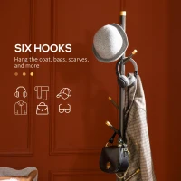 HOMCOM Vintage Coat Rack Stand Freestanding Hall Tree with 6 Hooks Bamboo Frame for Entryway Hallway Bedroom Walnut(m-5)