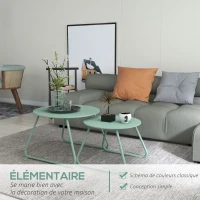 Outsunny Lot de 2 tables basses rondes gigognes empilables de Jardin métal époxy, Table d'Appoint Stable pour extérieur, vert(m-6)
