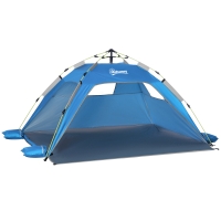 Outsunny Tenda da Spiaggia Pop Up con Porta a Cerniera, in Poliestere e Fibra di Vetro, 220x173x120 cm, Blu Cielo e Grigio