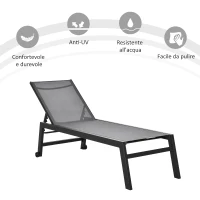 Outsunny Lettino Sdraio Prendisole in Alluminio e Texteline Schienale Regolabile, Grigio e Nero, 2 Ruote 169x65x102cm(m-4)