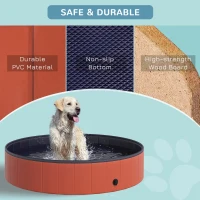 PawHut Foldable Dog Paddling Pool Pet Cat Swimming Pool Indoor/ Outdoor Collapsible Summer Bathing Tub Shower Tub Puppy Washer, Φ 140 x 30H cm, Red(m-6)
