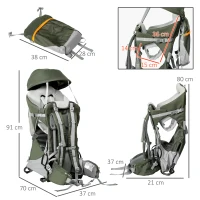 HOMCOM Zaino Porta Bimbo fino a 18 kg Età 6-36 Mesi in Alluminio con Tettuccio, Cintura e Spallacci Regolabili(m-3)