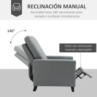 HOMCOM Sillón Relax Reclinable hasta 140° Tapizado en PU con Reposapiés Retráctil Asiento y Respaldo Acolchados para Salón Oficina Dormitorio 70,5x86x99 cm Gris(m-4)