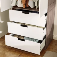 HOMCOM Armoire 2 portes, armoire moderne avec 3 tiroirs et tringle de suspension pour chambre à coucher, marron(m-10)