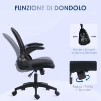 Vinsetto Sedia da Ufficio Ergonomica con Schienale a Rete e Altezza Regolabile, 65.5x61.5x88-97.5cm, Nero(m-5)