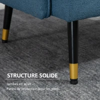 HOMCOM Fauteuil scandinave dossier capitonné avec passepoil en tissu 76 x 68 x 80 cm bleu et pieds en métal noir et doré(m-5)
