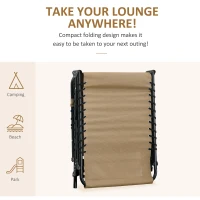 Outsunny Portable Sun Lounger, Folding Camping Bed Cot, Reclining Lounge Chair 5-position Adjustable Backrest with Side Pocket, Pillow for Patio Garden Beach Pool, Beige(m-6)