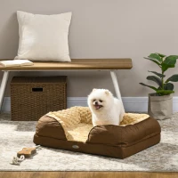 PawHut Calming Dog Bed Pet Mattress w/ Removable Cover, Anti-Slip Bottom, for Small Dogs, 70L x 50W x 18Hcm - Brown(m-2)