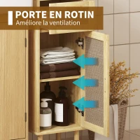 HOMCOM Meuble salle de bain rangement, meuble de rangement style bohème - tiroir et placard, étagères réglables, porte à rotin(m-5)