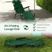Outsunny 2 in 1 Sun Lounger Folding Reclining Chair Garden Outdoor Camping Adjustable Back with Pillow, Green(m-4)