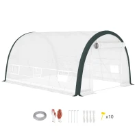 Outsunny 4 x 3(m) Walk-In Tunnel Greenhouse, with Accessories - White(m-10)