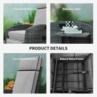 Outsunny Outdoor Recliner Chair with Adjustable Backrest and Footrest, Cushion, Side Tray, Light Grey/Grey(m-6)