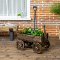 Outsunny jardinière design charrette avec 4 roues et poignée - carré Potager dim. 93L x 55l x 137H cm - Bois Sapin(m-8)