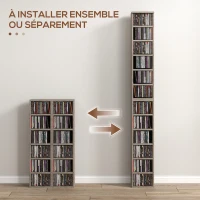 HOMCOM Lot de 2 étagères colonnes armoire de rangement CD-DVD 12 compartiments 21 x 22,5 x 88,5 cm capacité 204 CD gris foncé(m-5)