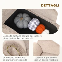 PawHut Divano per Cani Rialzato con Spazio Portaoggetti a Scomparsa, in Legno e Tessuto Vellutato, 80x40x46 cm, Beige(m-5)