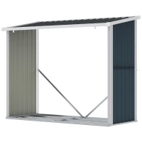Outsunny Casetilla para Leña Acero Galvanizado Cobertizo Leñero de Almacenamiento de Troncos con Techo Inclinado para Jardín Terraza Exterior 185x84x133,5/148,5 cm Gris(m-11)