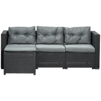 Outsunny Ensemble salon de jardin 2 pièces canapé 3 places + pouf 7 coussins déhoussables inclus PP imitation rotin tressé gris(m-10)