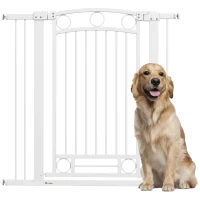 PawHut Puerta para Perros con Ancho Ajustable 76-104 cm Barrera de Seguridad para Perros con 2 Extensiones Blanco(m-10)