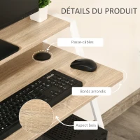 HOMCOM Bureau Informatique Table Ordinateur d'étude dim. 84L x 45l x 85H cm Style Simple en Bois chêne Clair Blanc(m-7)