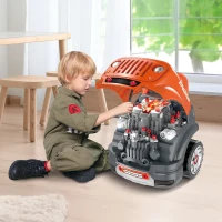 HOMCOM Officina Camion Giocattolo per Bambini 3-5 Anni con Motore, Ruote e Maniglia, 61 Accessori, 40x39x47cm, Arancione(m-2)