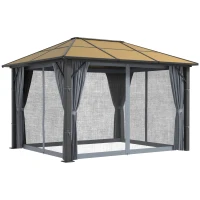 Outsunny 3 x 3.6m Garden Aluminium Gazebo Hardtop Roof Canopy Marquee Party Tent Patio with Mesh Curtains & Side Walls - Grey(m-11)