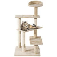 PawHut 100 cm Cat Tree for Indoor Cats Kitten Scratch Scratching Post Climbing Tower Activity Centre Beige(m-1)