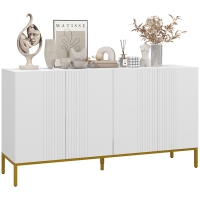 HOMCOM Credenza Moderna con 4 Ante Ammortizzate Bianco e Oro