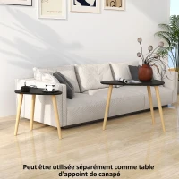 HOMCOM Lot de 2 tables basses gigognes design scandinave pieds en bois et plateau en bois, noir(m-6)