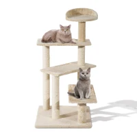 PawHut 100 cm Cat Tree for Indoor Cats Kitten Scratch Scratching Post Climbing Tower Activity Centre Beige(m-11)