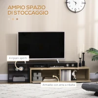 HOMCOM Mobile TV 32"-65" con Ripiano Rimovibile e Armadietto con Anta Ribaltabile in MDF, 163x40x38 cm, color Legno e Nero(m-4)