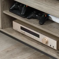 HOMCOM Meuble TV meuble télé jusqu'à 50 pouces placard, 2 tiroirs et 2 niches - 2 passe-câbles - 132 x 39 x 45,5 cm gris noir(m-7)